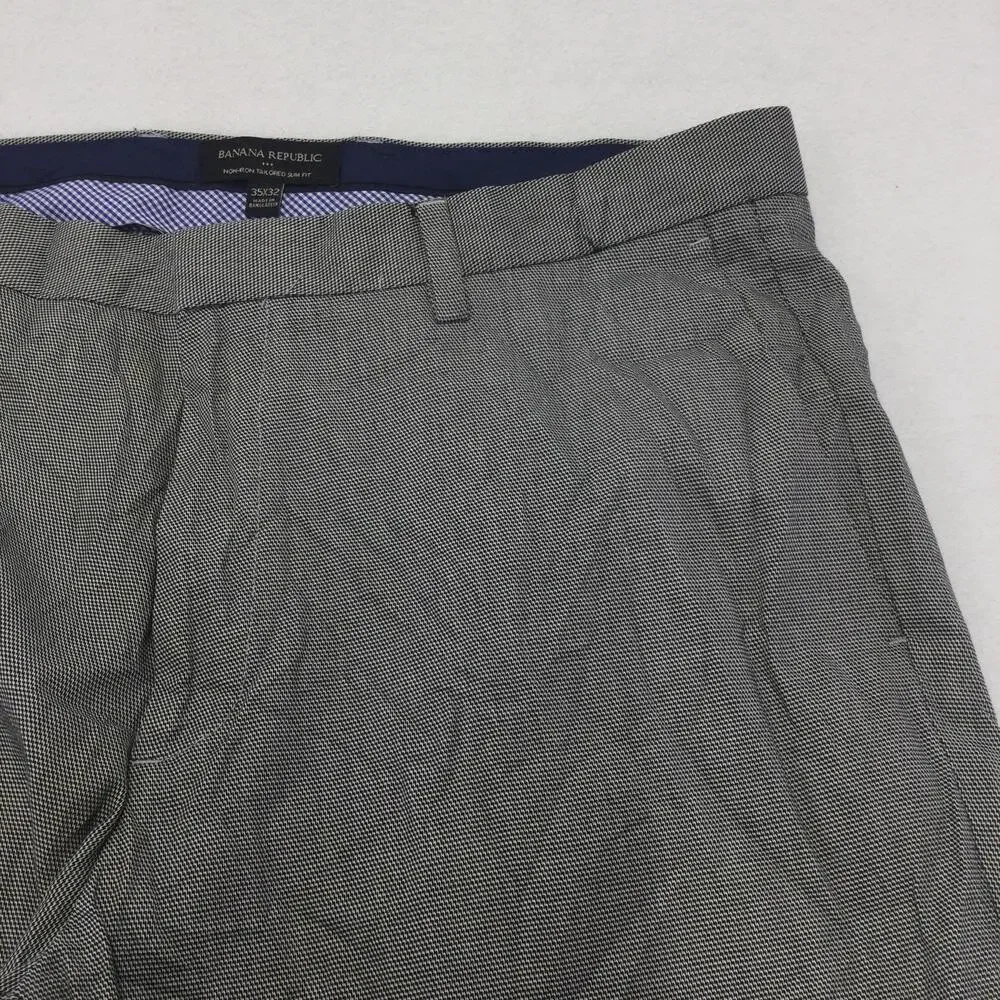 Banana Republic Pants Mens 35x32 Gray Check Non Iron Slim Straight Leg Dress